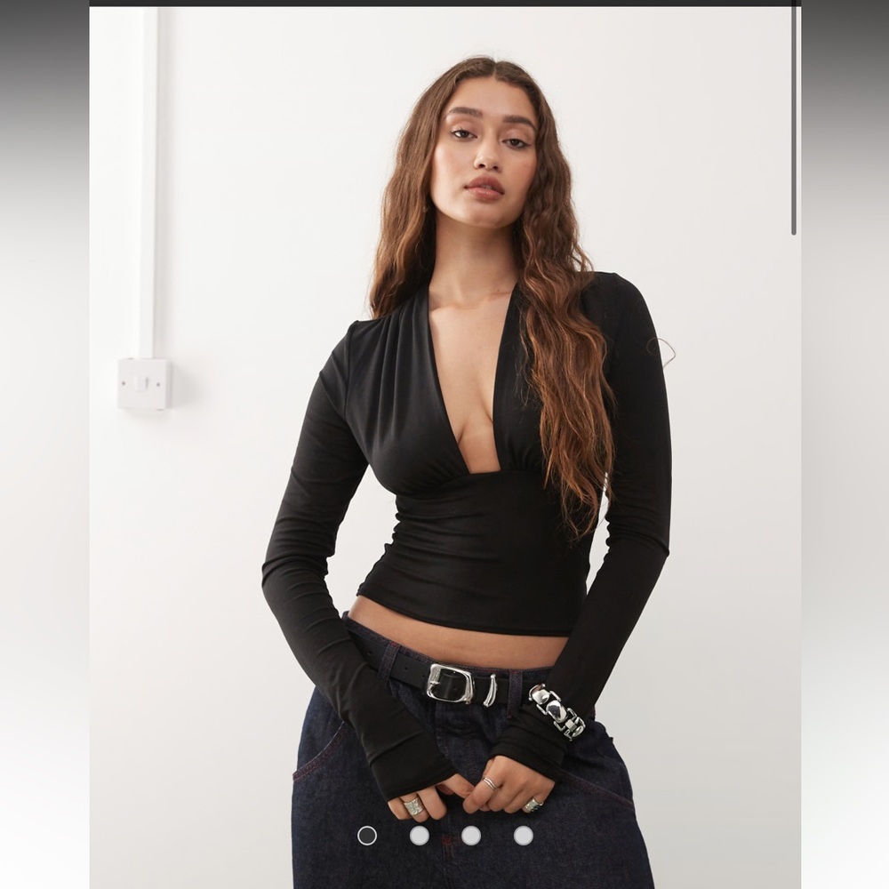 Weekday deep halter neck long sleeve top in black - exclusive to ASOS